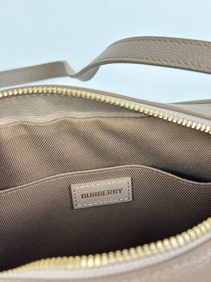 Burberry Check Camera Bag in Chestnut Beige Leather and Canvas