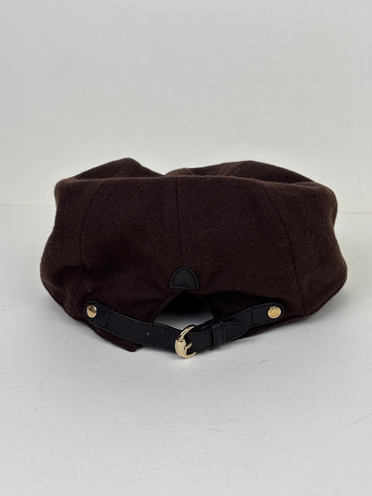 Gucci Cashmere and Wool Blend Baker Boy Hat with Leather Trim Chocolate Brown - S