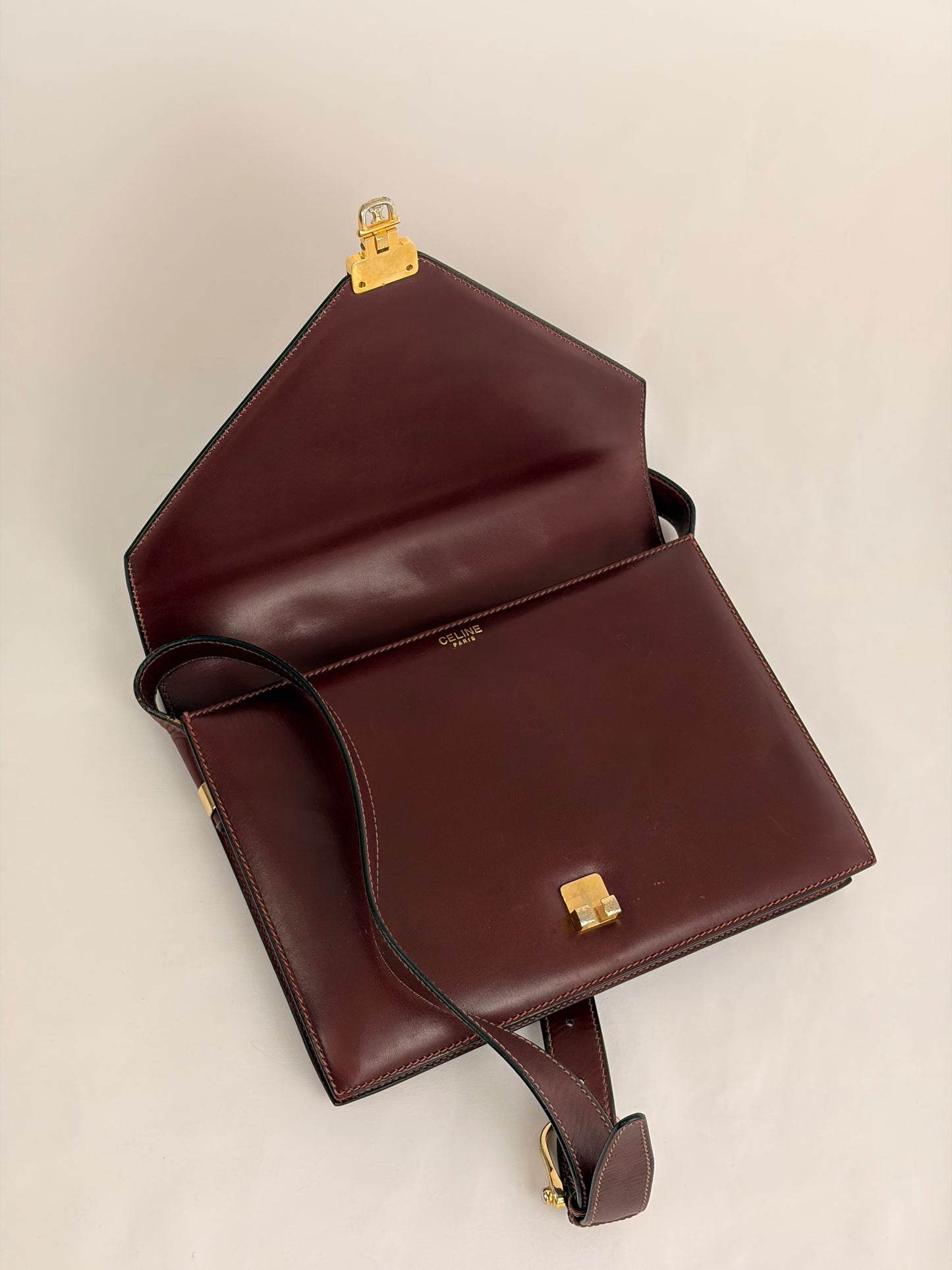 Celine Vintage Burgundy Leather Envelope Shoulder Bag