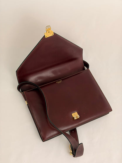 Celine Vintage Burgundy Leather Envelope Shoulder Bag