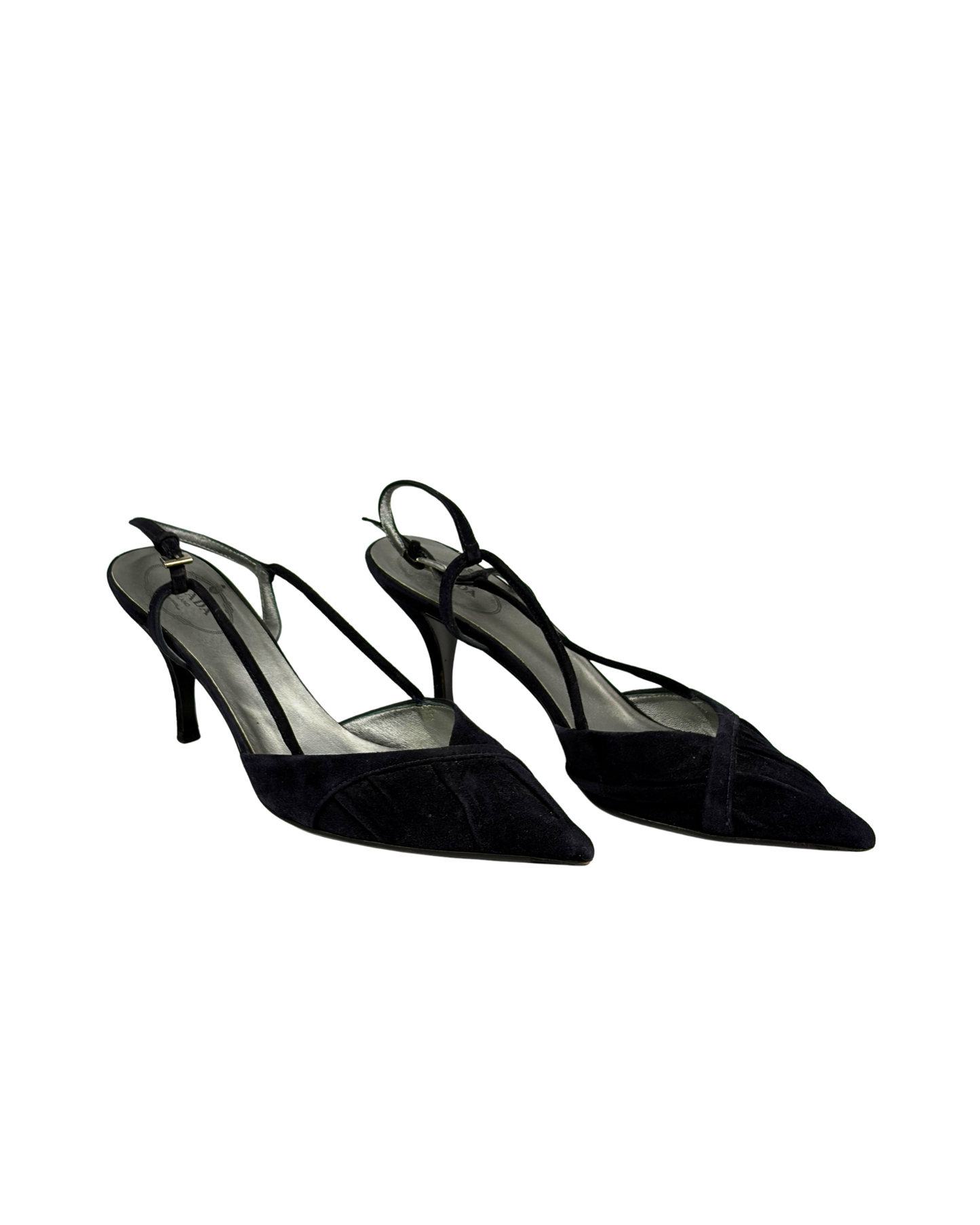 Prada Black Suede Strappy Slingback Heels - 5 UK