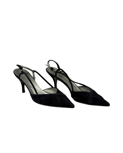 Prada Black Suede Strappy Slingback Heels - 5 UK