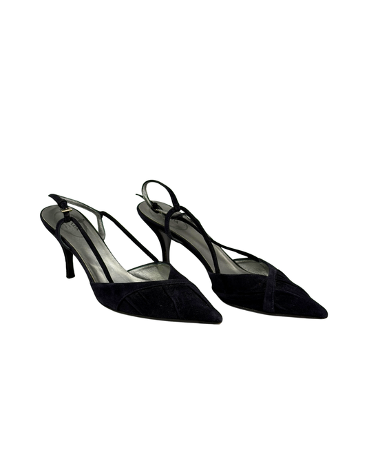 Prada Black Suede Strappy Slingback Heels - 5 UK