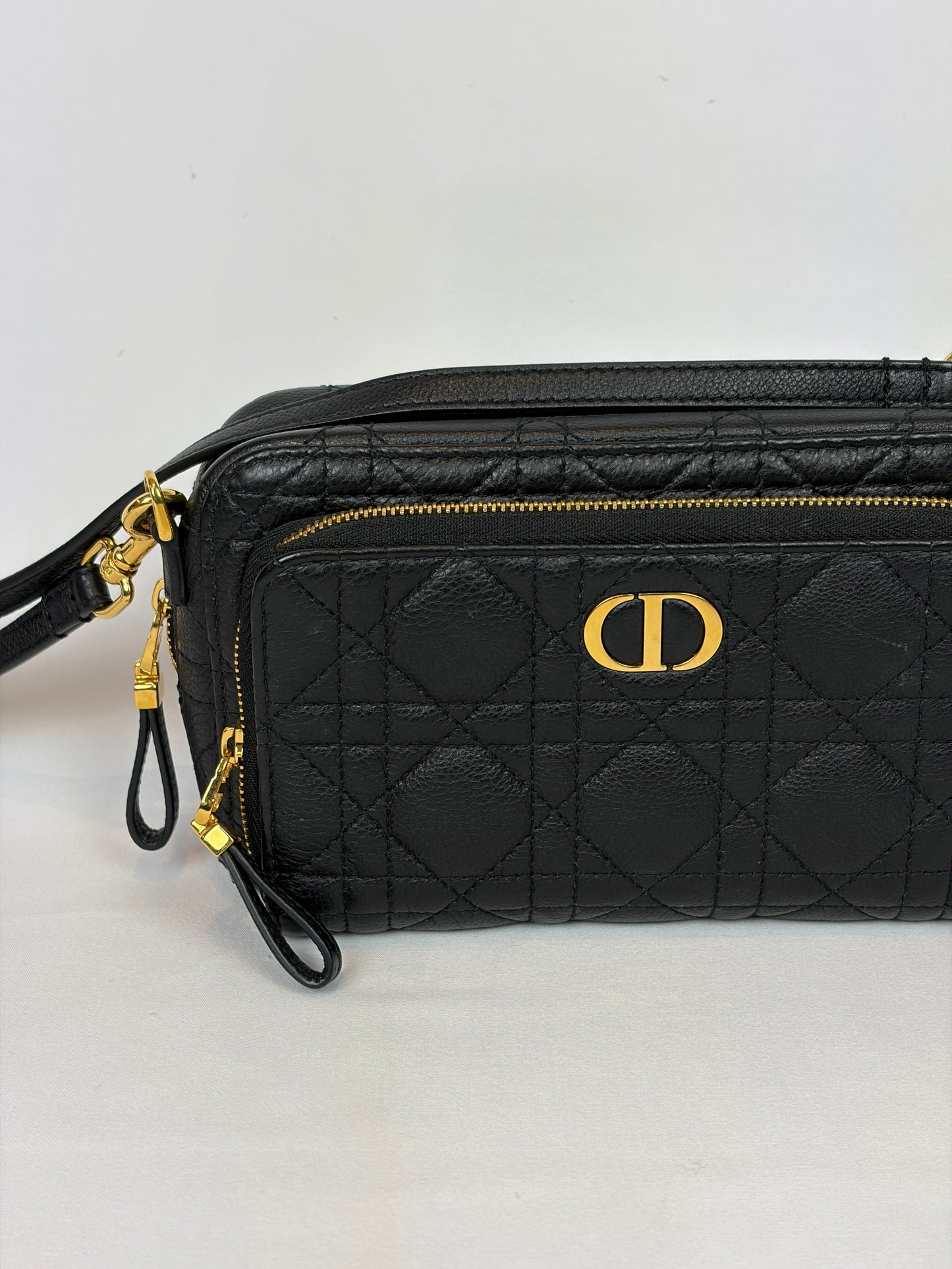 Christian Dior Black Cannage Leather Caro Double Pouch Crossbody Bag