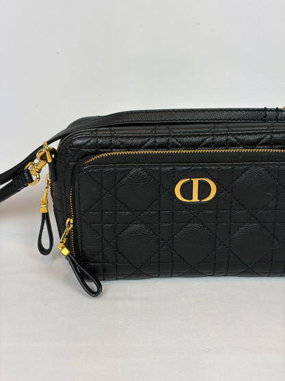 Christian Dior Black Cannage Leather Caro Double Pouch Crossbody Bag