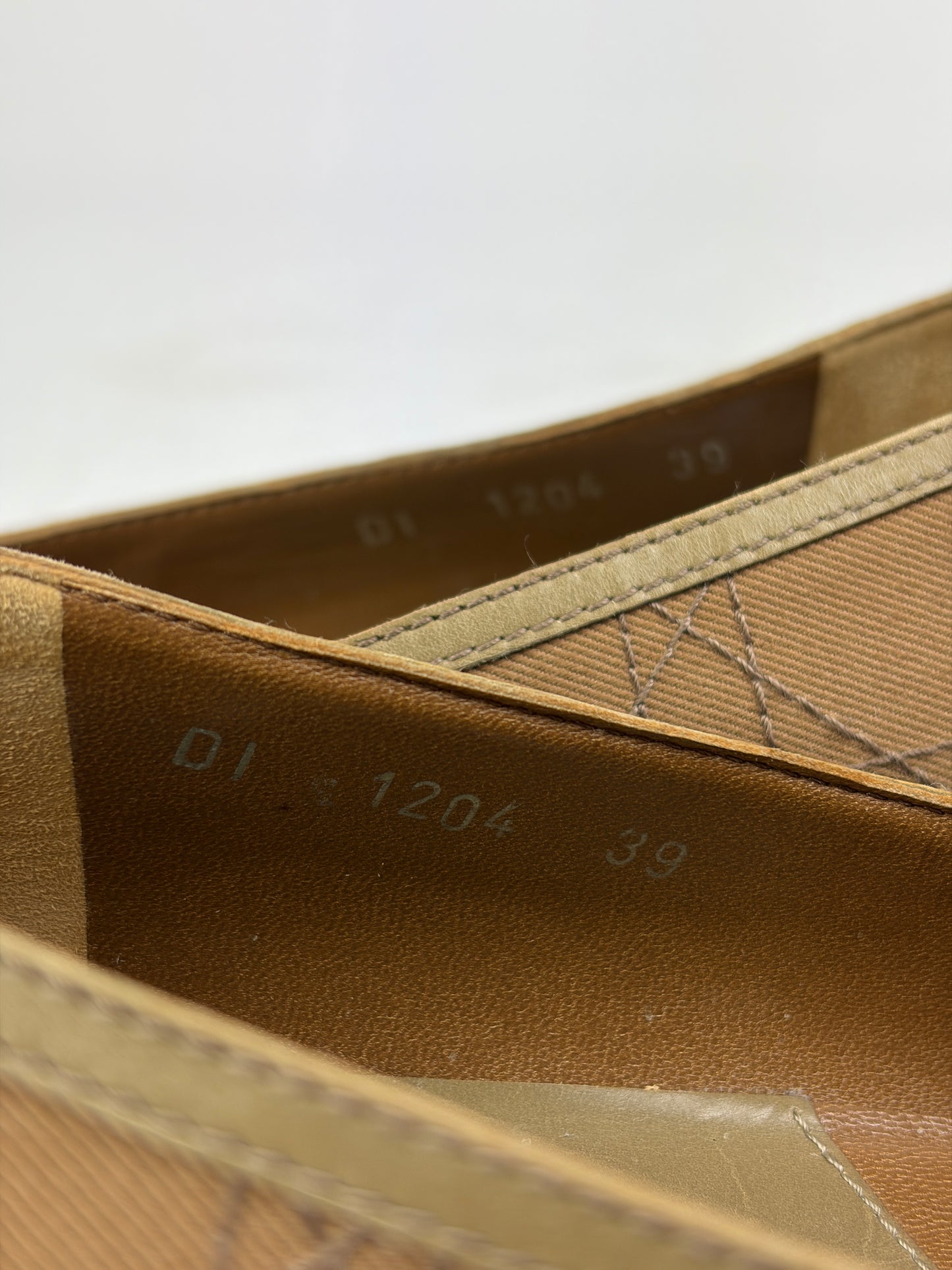 Dior Cannage Beige Pointed Flats with Buckle & Striped Detail - 6 UK