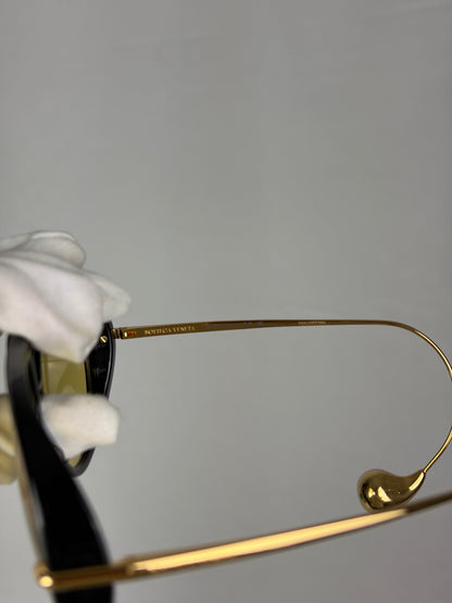 Bottega Veneta Aviator Sunglasses in Black and Gold with Yellow Lenses