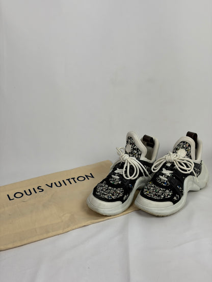 Louis Vuitton LV Archlight sneakers black and
white tweed-like fabric overlay