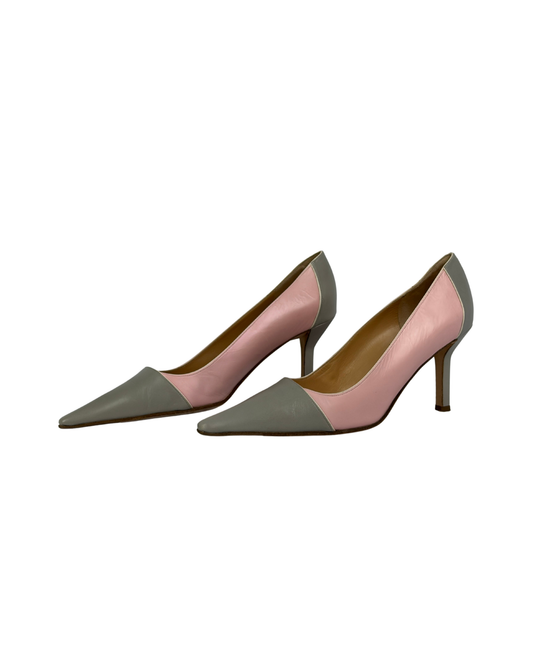 Chanel Pink and Grey Leather Heels - 6 UK