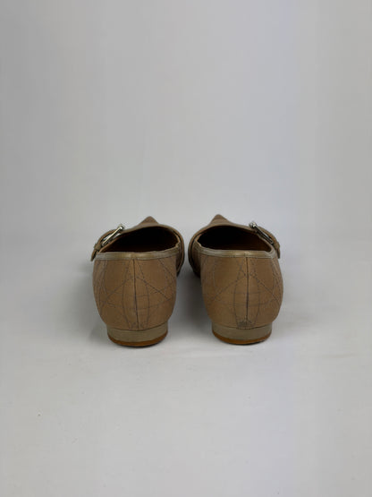 Dior Cannage Beige Pointed Flats with Buckle & Striped Detail - 6 UK