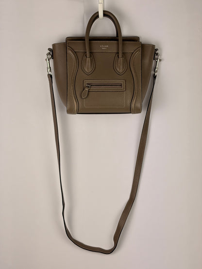 Celine Nano Luggage Tote Taupe Grained Calfskin with Strap