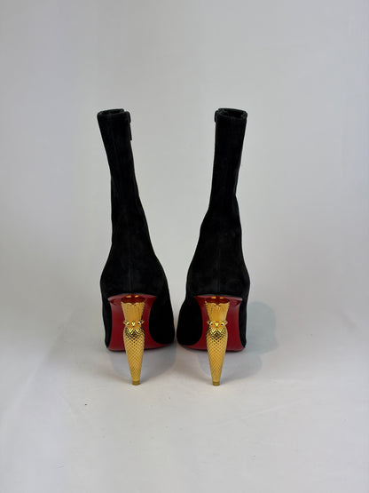 Christian Louboutin Black Suede Pointed-Toe Ankle Boots - 5.5 UK