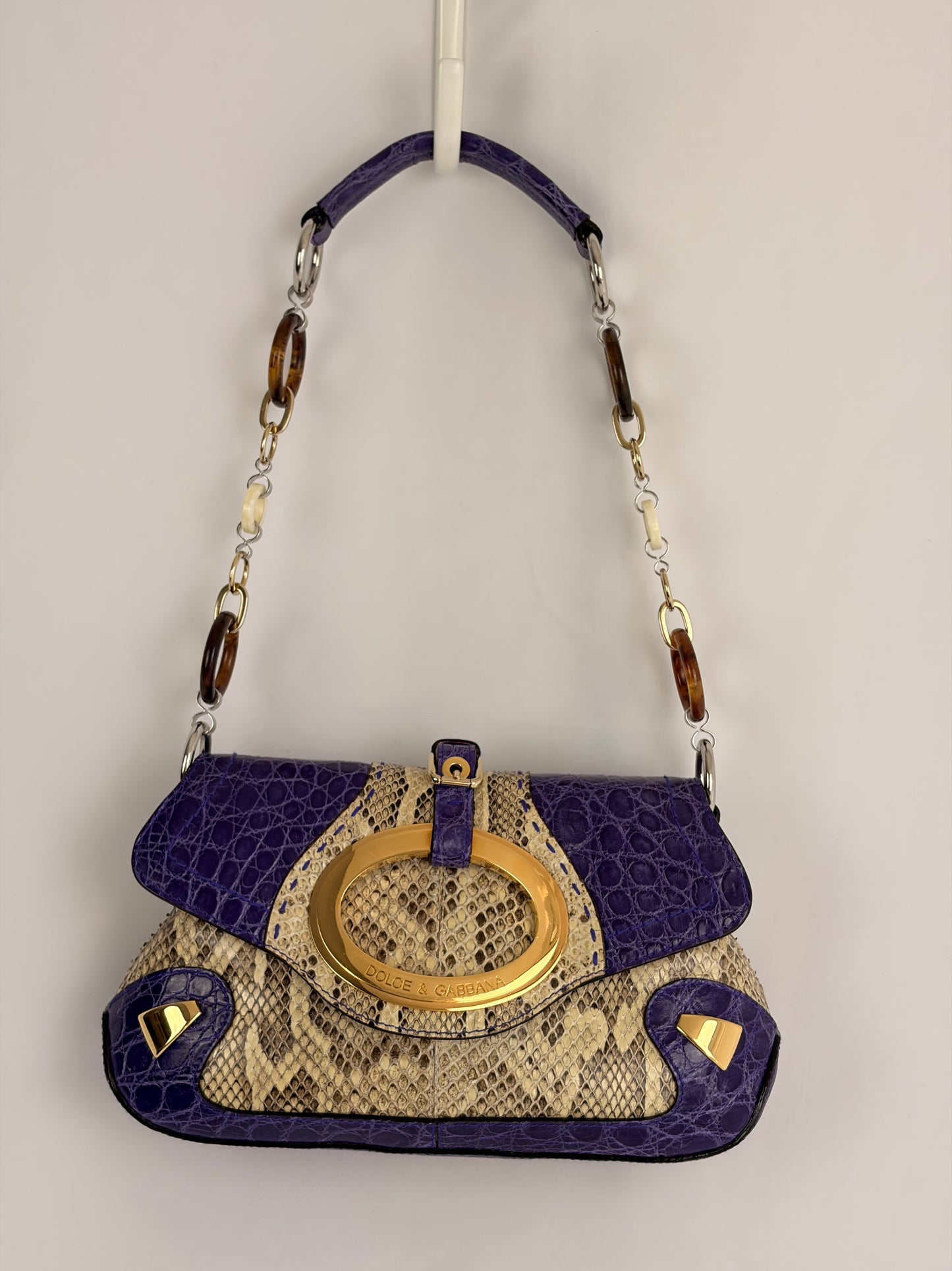 Dolce & Gabbana snakeskin shoulder bag in purple and beige
