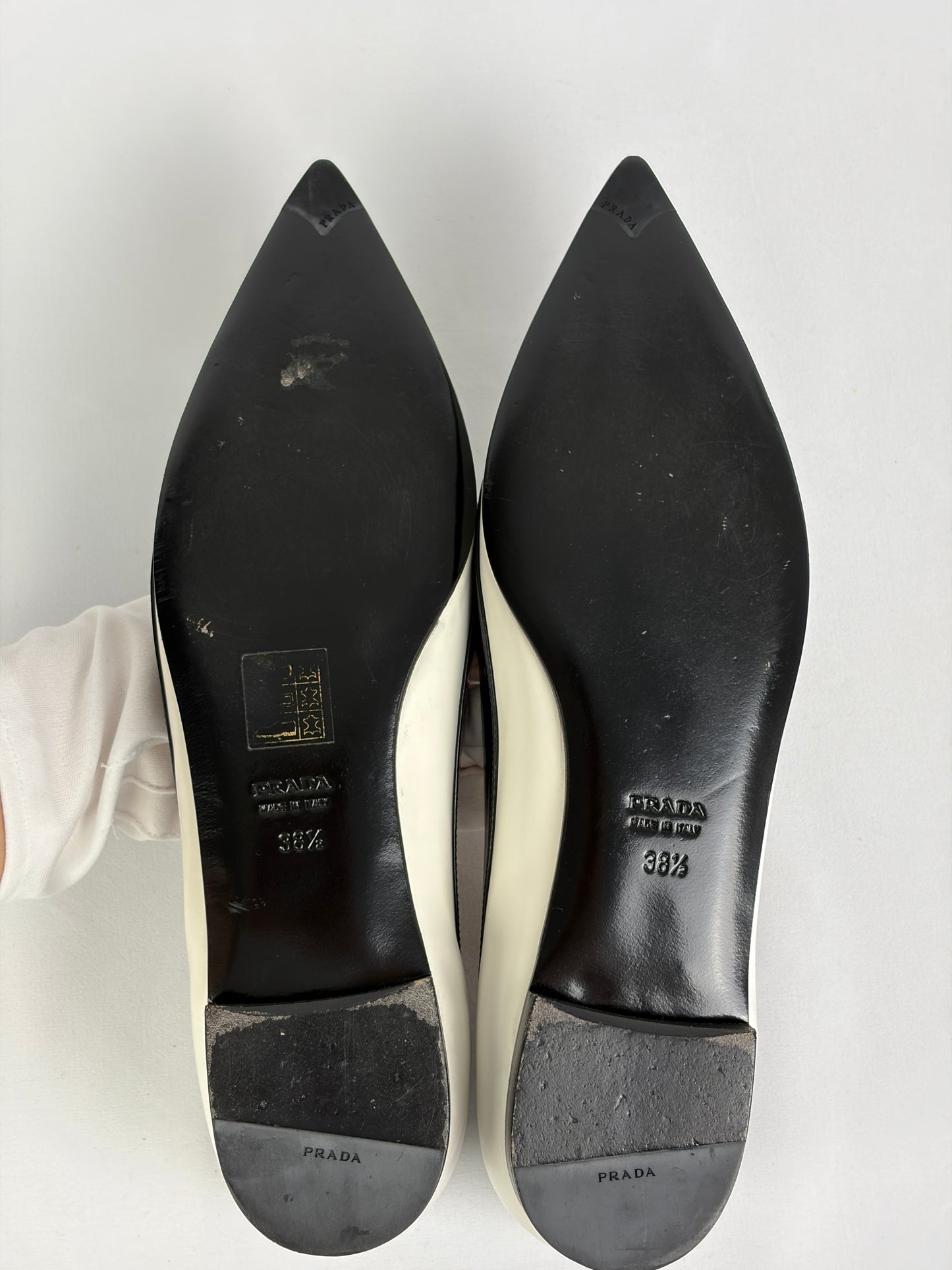 Prada Two-Tone Pointed-Toe Pumps, Black & White Patent Leather - 5.5 UK