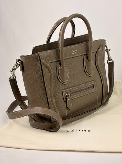 Celine Nano Luggage Tote Taupe Grained Calfskin with Strap