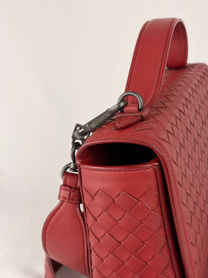 Bottega Veneta Intrecciato Crossbody Bag Burgundy Leather