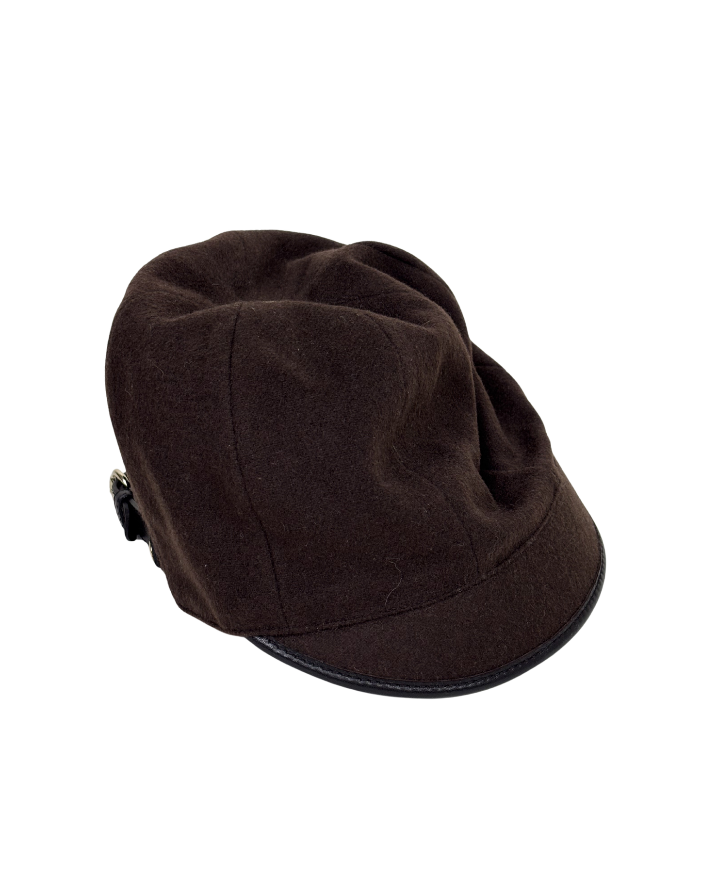 Gucci Cashmere and Wool Blend Baker Boy Hat with Leather Trim Chocolate Brown - S