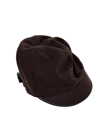 Gucci Cashmere and Wool Blend Baker Boy Hat with Leather Trim Chocolate Brown - S