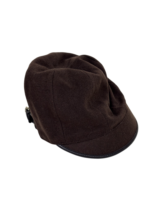 Gucci Cashmere and Wool Blend Baker Boy Hat with Leather Trim Chocolate Brown - S