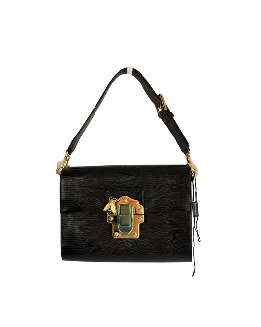 Dolce & Gabbana Lucia Black Iguana Embossed Leather Crossbody Bag