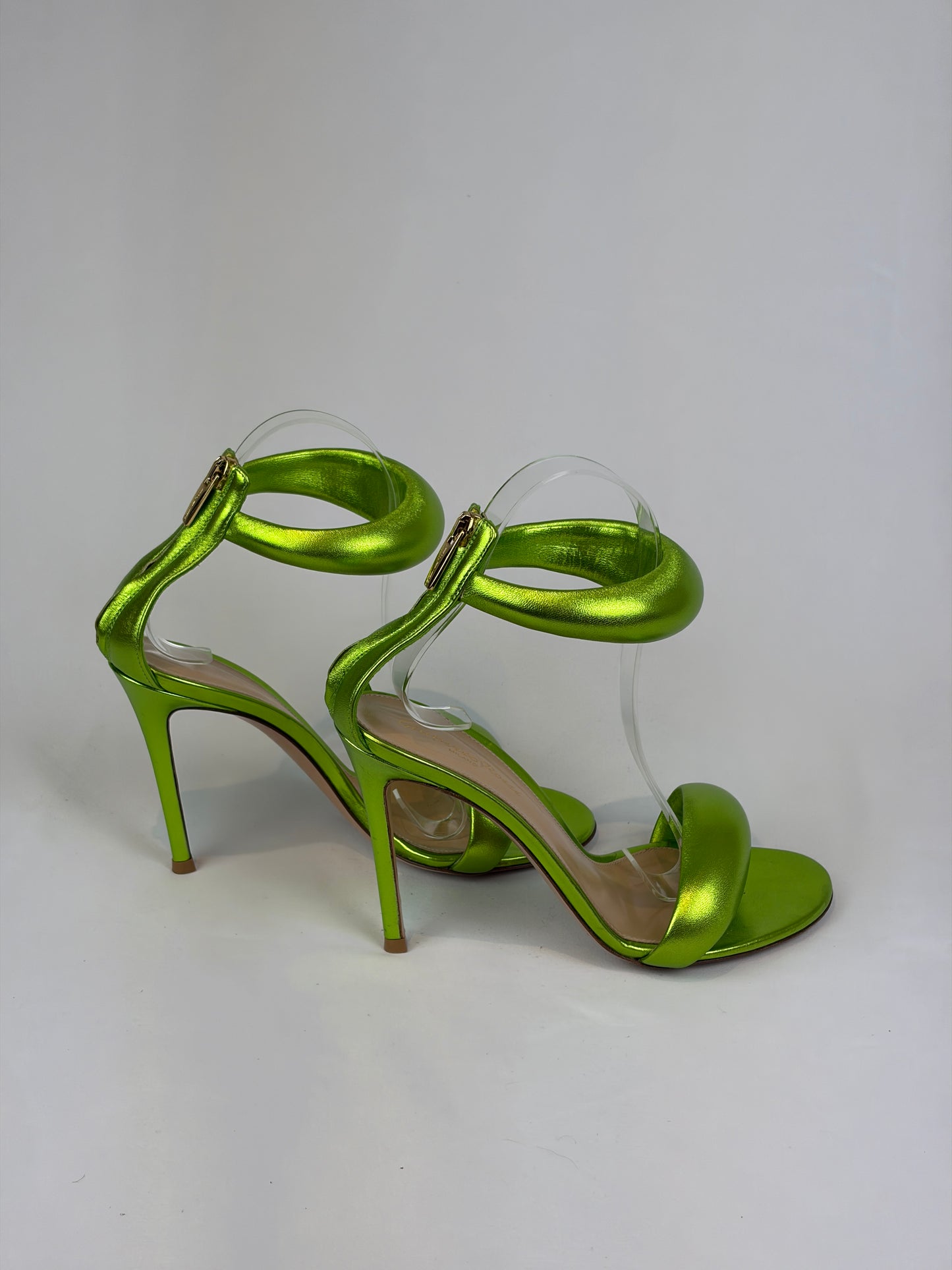 Gianvito Rossi Lime Green Metallic Leather Heeled Sandals - 4.5 UK