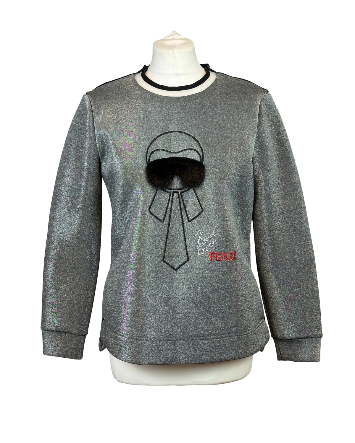 Fendi Karlito Embellished Silver Lurex Jumper - M
