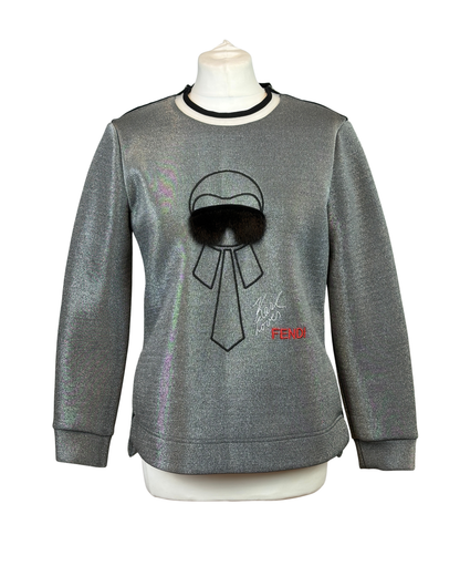 Fendi Karlito Embellished Silver Lurex Jumper - M