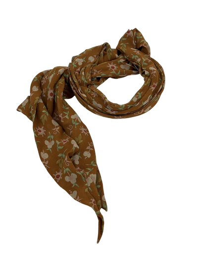Christian Dior Vintage Floral Print 100% Silk Scarf in Ochre Brown & Sage Green