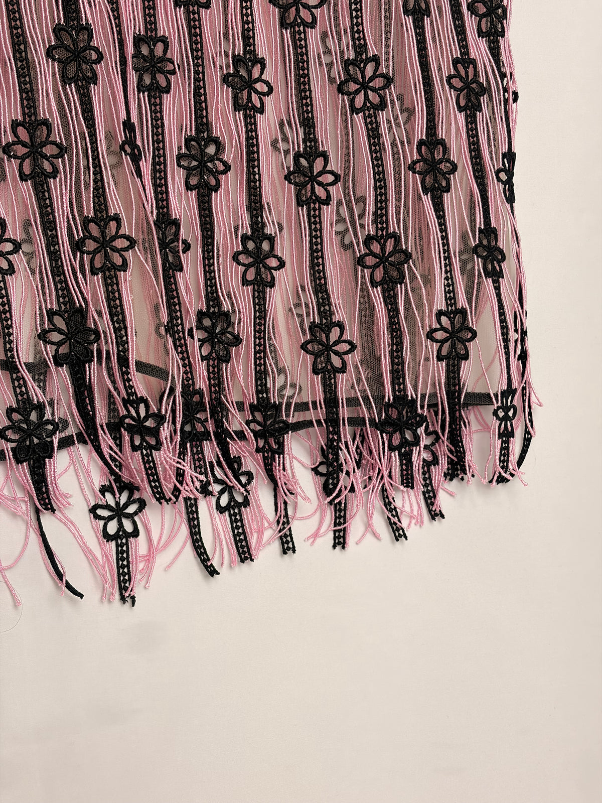 Christian Dior Pink and Black Striped Floral Embroidered Lace Top - UK 12