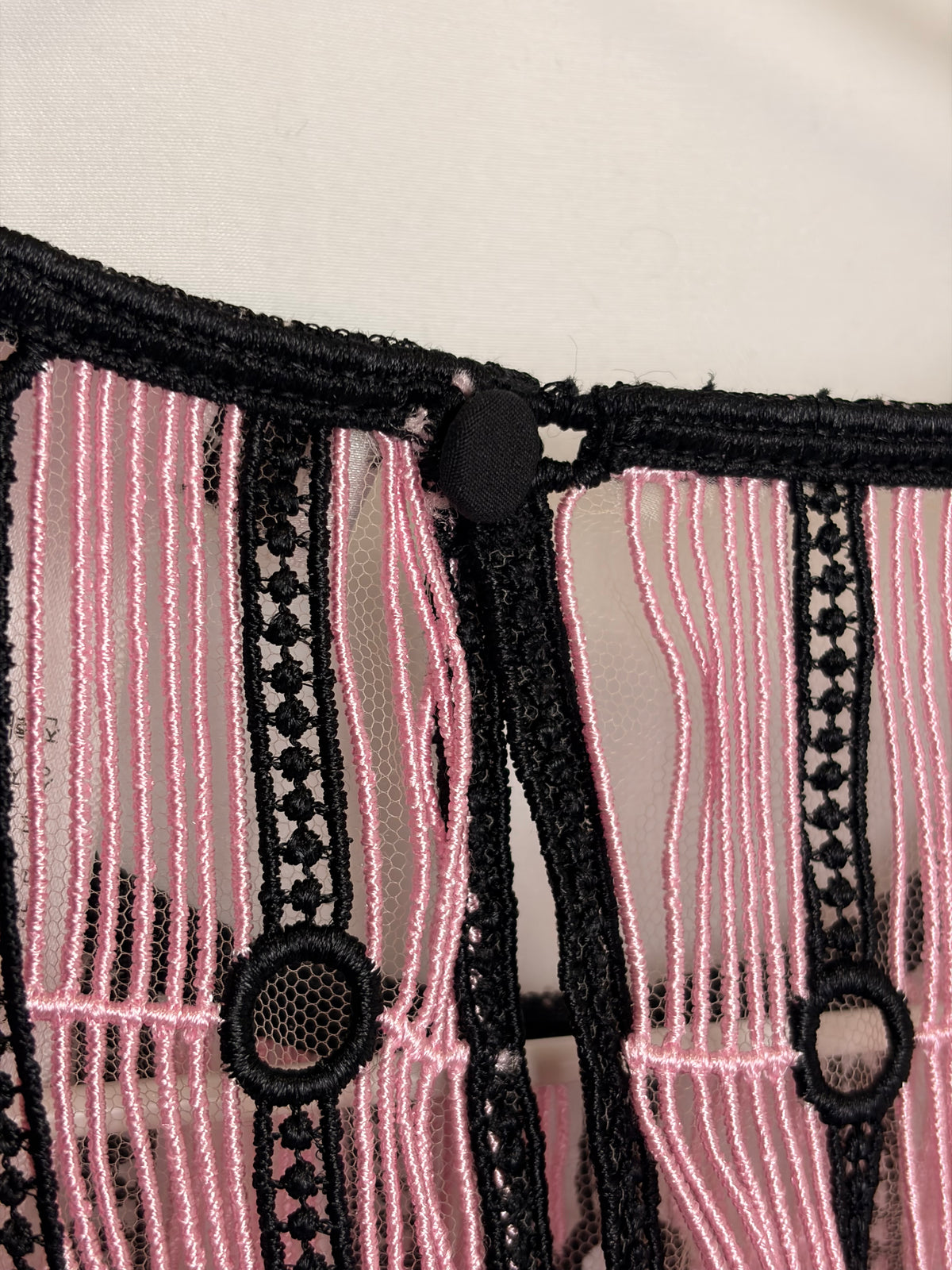 Christian Dior Pink and Black Striped Floral Embroidered Lace Top - UK 12