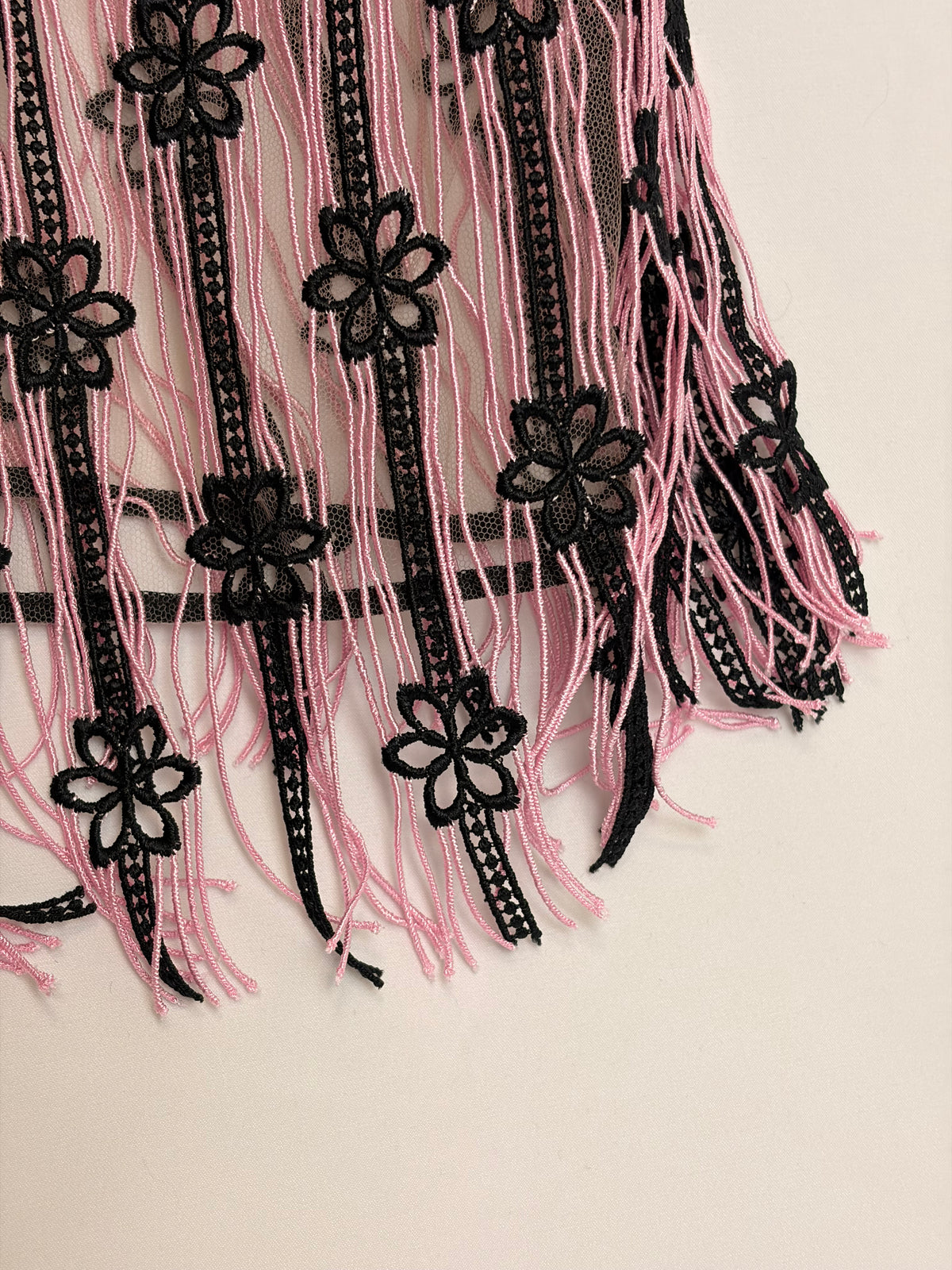 Christian Dior Pink and Black Striped Floral Embroidered Lace Top - UK 12
