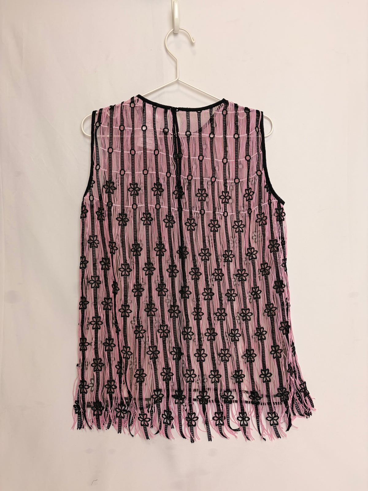 Christian Dior Pink and Black Striped Floral Embroidered Lace Top - UK 12