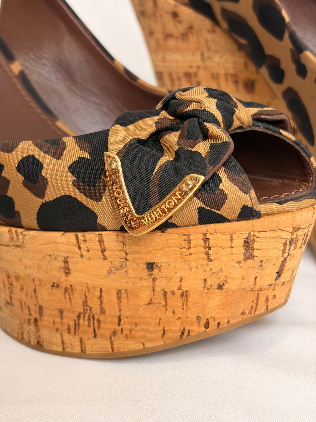 Louis Vuitton Leopard-Print Bow Platform Wedge Slingback Sandals - 5.5 UK