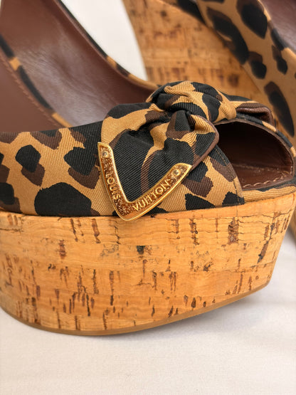 Louis Vuitton Leopard-Print Bow Platform Wedge Slingback Sandals - 5.5 UK
