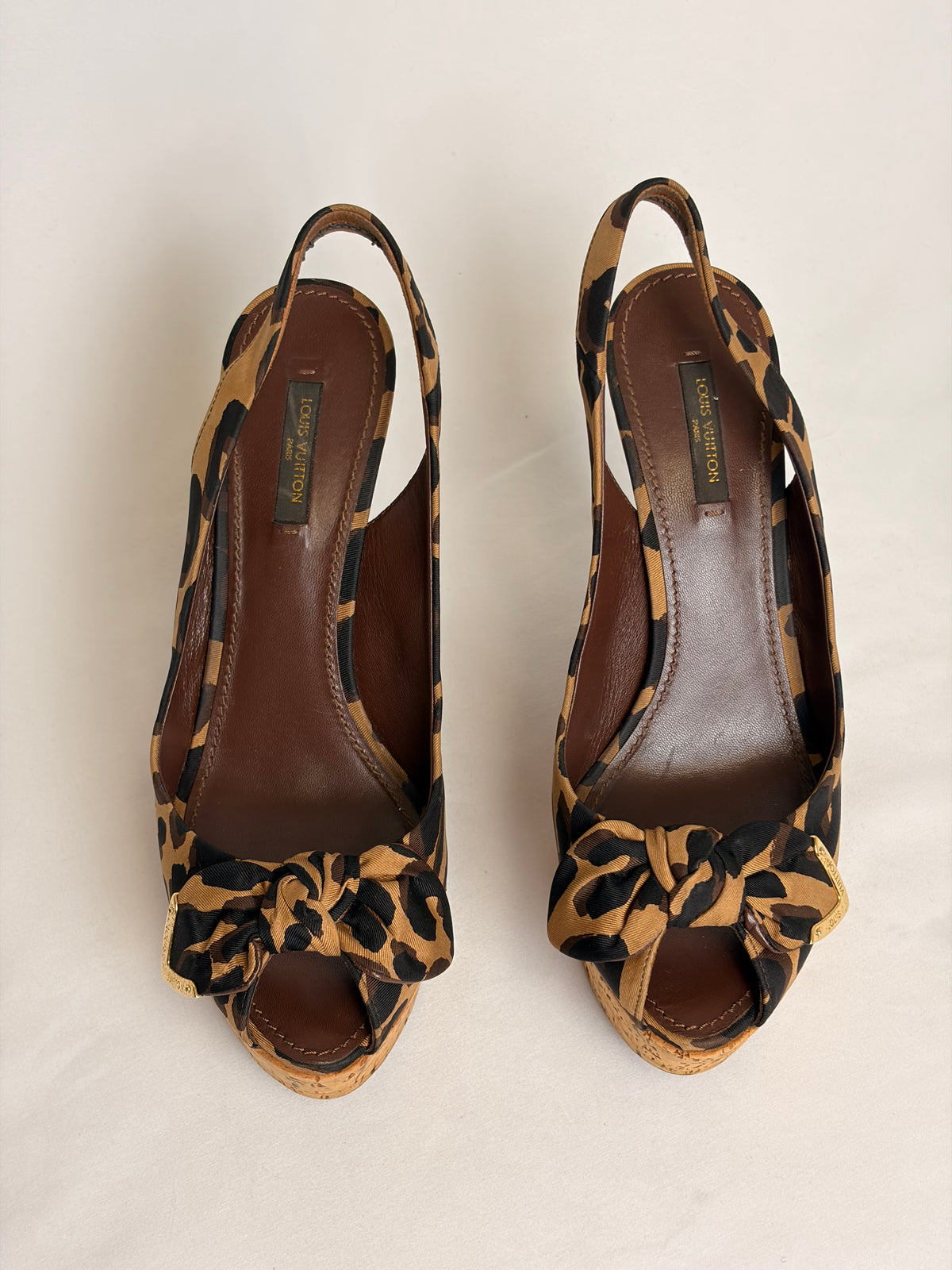 Louis Vuitton Leopard-Print Bow Platform Wedge Slingback Sandals - 5.5 UK
