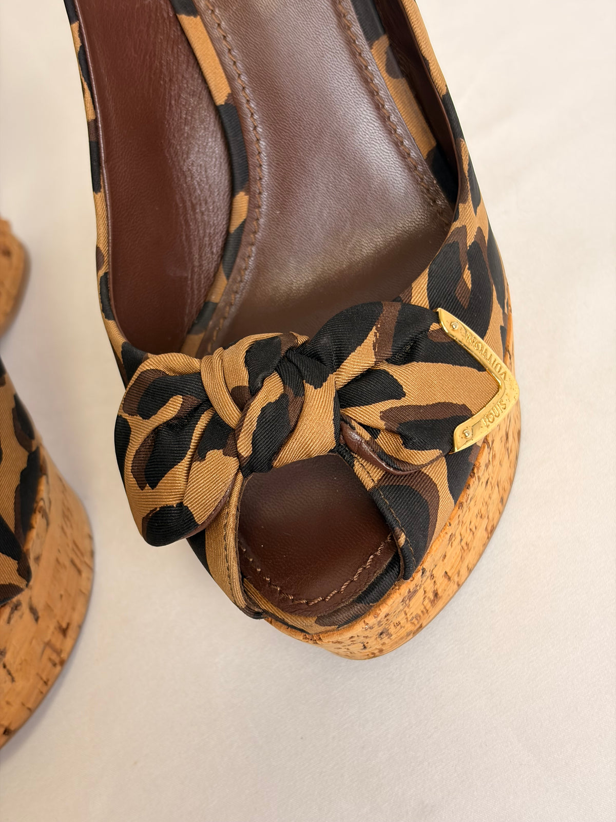 Louis Vuitton Leopard-Print Bow Platform Wedge Slingback Sandals - 5.5 UK