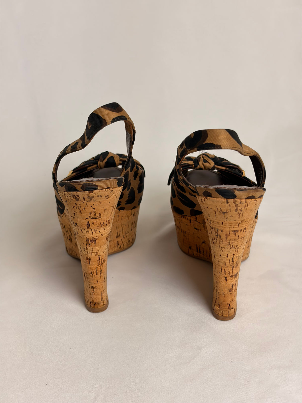 Louis Vuitton Leopard-Print Bow Platform Wedge Slingback Sandals - 5.5 UK