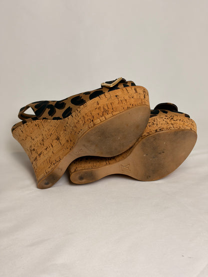 Louis Vuitton Leopard-Print Bow Platform Wedge Slingback Sandals - 5.5 UK