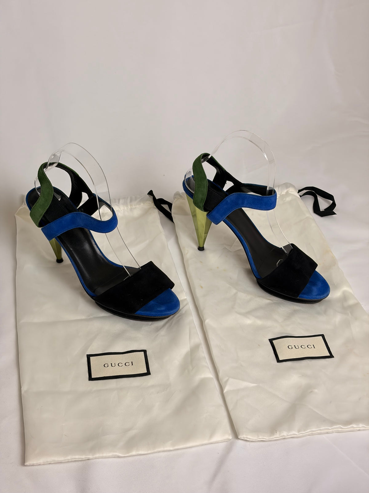 Gucci Eldan Kidskin Suede Cone-Heel Sandals - 5 UK