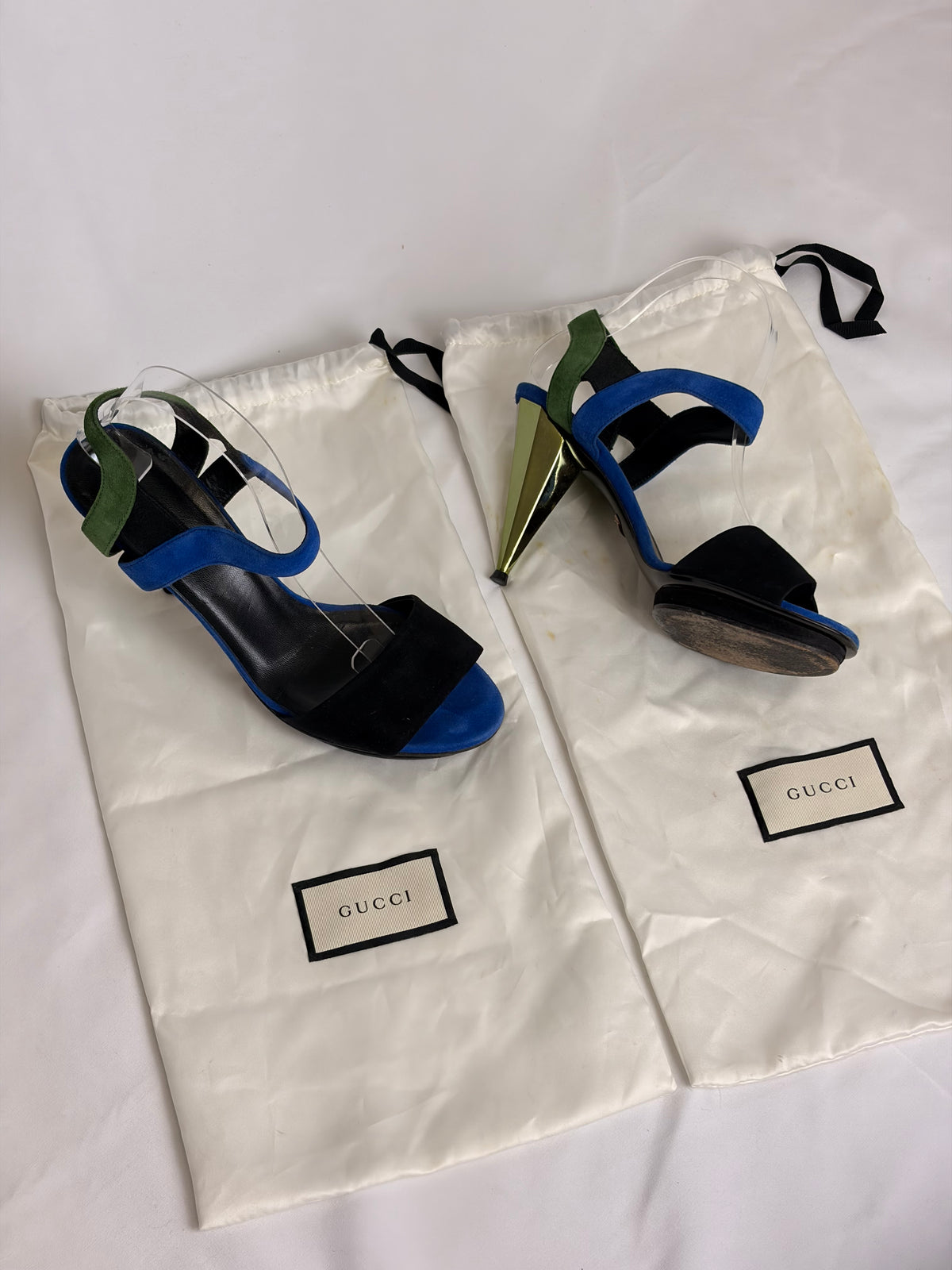 Gucci Eldan Kidskin Suede Cone-Heel Sandals - 5 UK