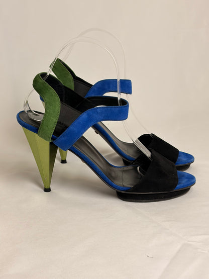 Gucci Eldan Kidskin Suede Cone-Heel Sandals - 5 UK