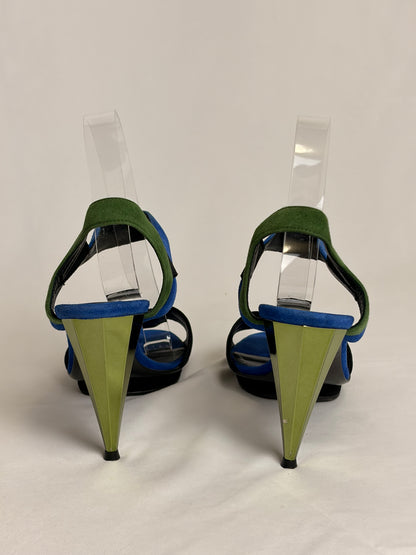 Gucci Eldan Kidskin Suede Cone-Heel Sandals - 5 UK