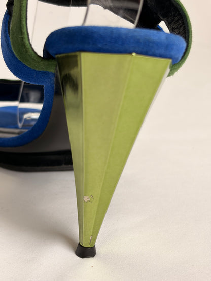 Gucci Eldan Kidskin Suede Cone-Heel Sandals - 5 UK