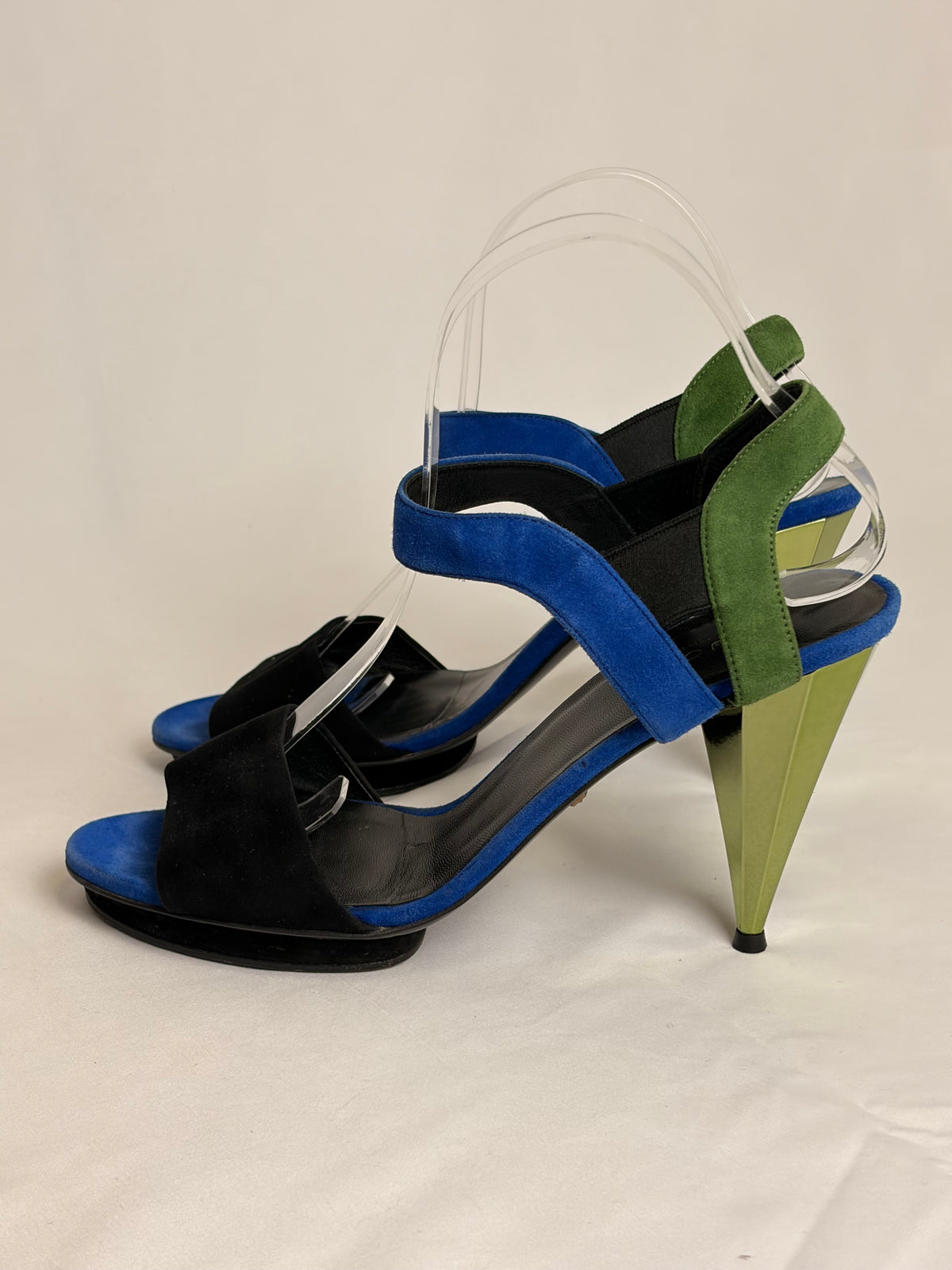 Gucci Eldan Kidskin Suede Cone-Heel Sandals - 5 UK
