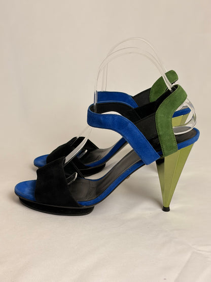 Gucci Eldan Kidskin Suede Cone-Heel Sandals - 5 UK