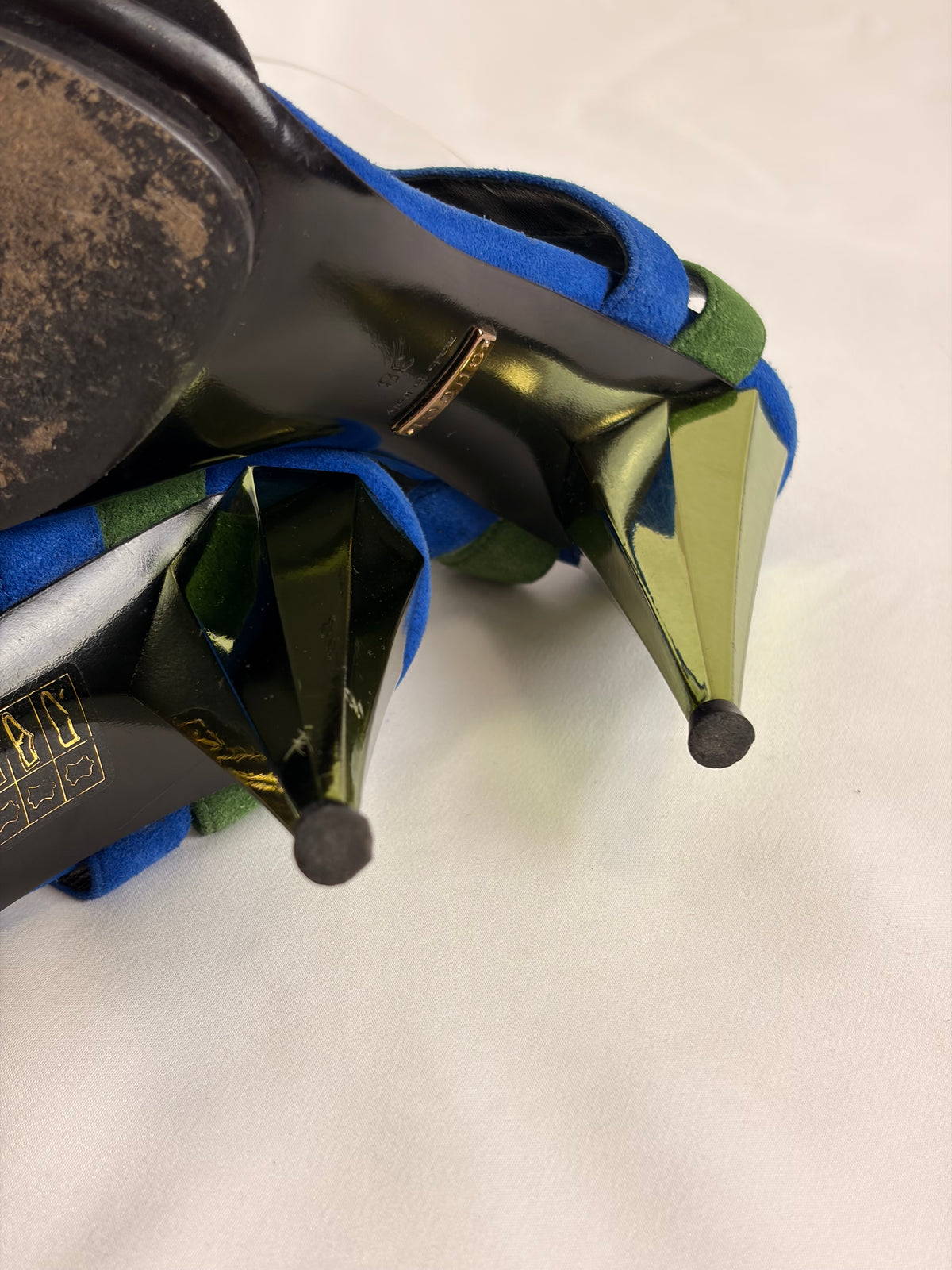 Gucci Eldan Kidskin Suede Cone-Heel Sandals - 5 UK