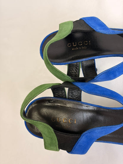 Gucci Eldan Kidskin Suede Cone-Heel Sandals - 5 UK