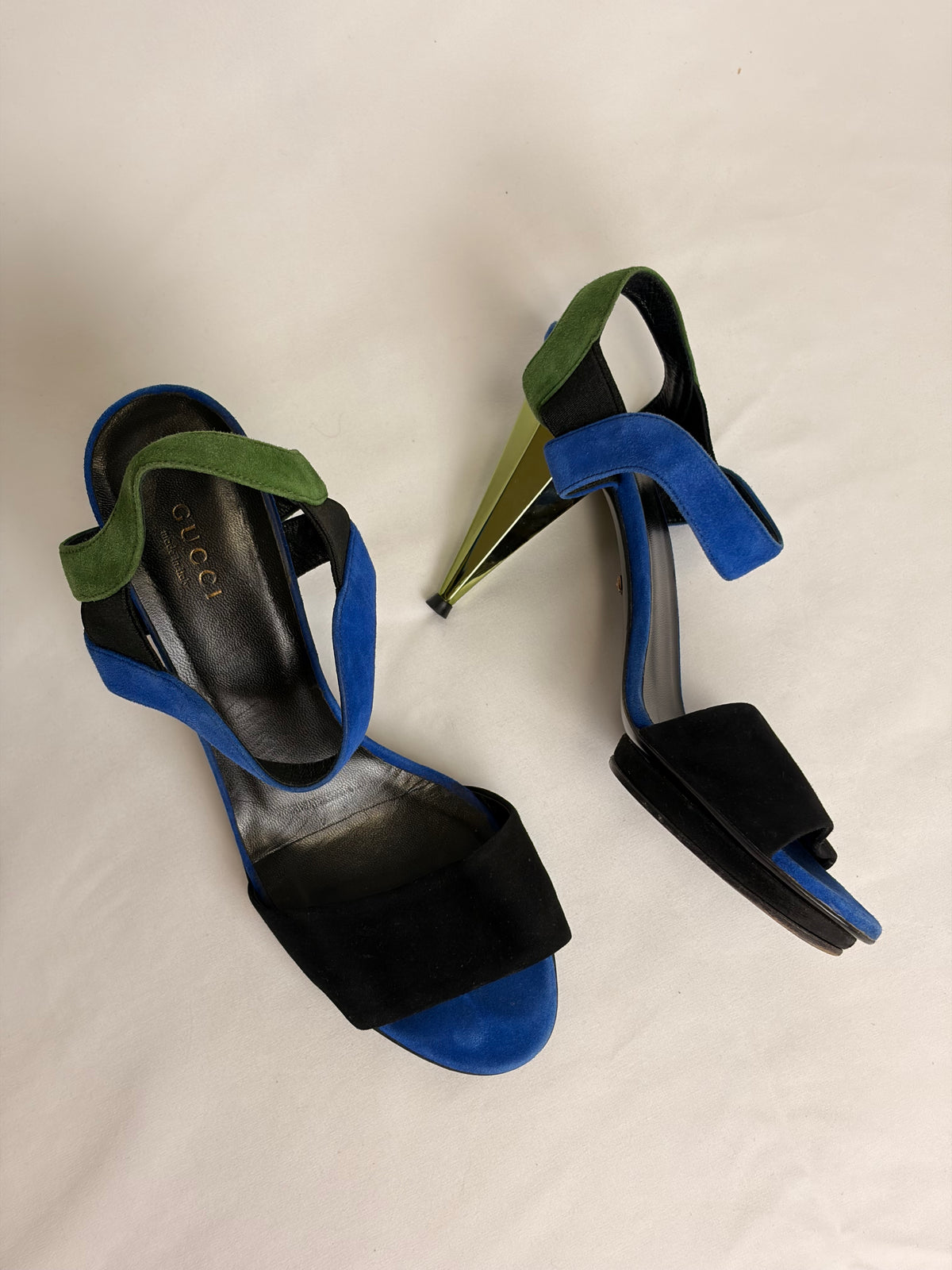 Gucci Eldan Kidskin Suede Cone-Heel Sandals - 5 UK