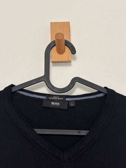 MENSWEAR - BOSS merino wool black jumper - L