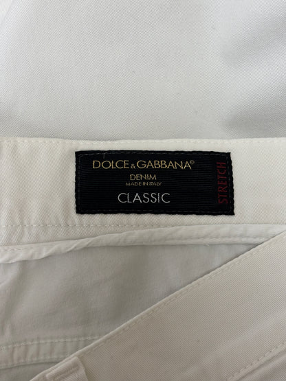Dolce & Gabbana denim label on a white fabric background